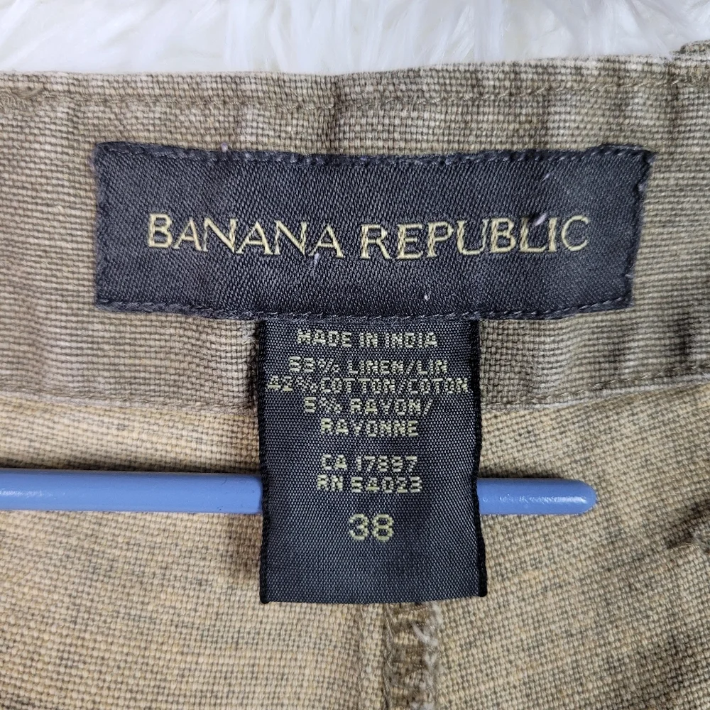 Vtg Banana Republic Mens 38 Tan Linen & Cotton Blend Cargo Shorts Safari Outdoor